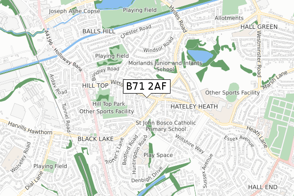 B71 2AF map - small scale - OS Open Zoomstack (Ordnance Survey)