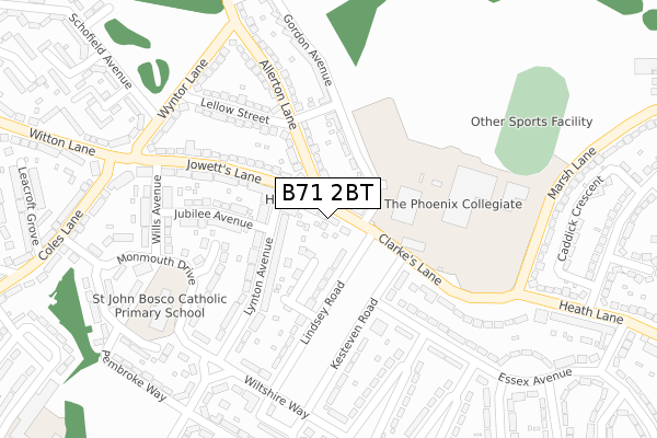 B71 2BT map - large scale - OS Open Zoomstack (Ordnance Survey)