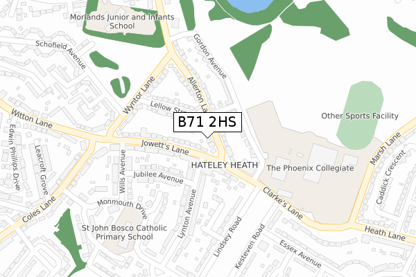 B71 2HS map - large scale - OS Open Zoomstack (Ordnance Survey)