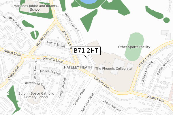 B71 2HT map - large scale - OS Open Zoomstack (Ordnance Survey)