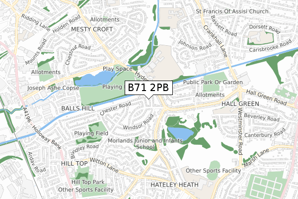 B71 2PB map - small scale - OS Open Zoomstack (Ordnance Survey)