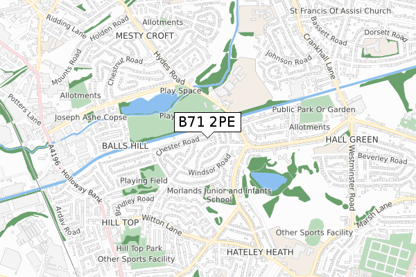 B71 2PE map - small scale - OS Open Zoomstack (Ordnance Survey)