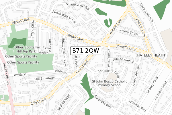 B71 2QW map - large scale - OS Open Zoomstack (Ordnance Survey)