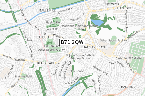 B71 2QW map - small scale - OS Open Zoomstack (Ordnance Survey)