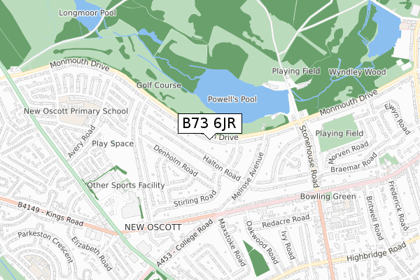 B73 6JR map - small scale - OS Open Zoomstack (Ordnance Survey)