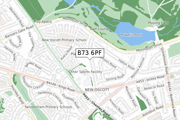 B73 6PF map - small scale - OS Open Zoomstack (Ordnance Survey)