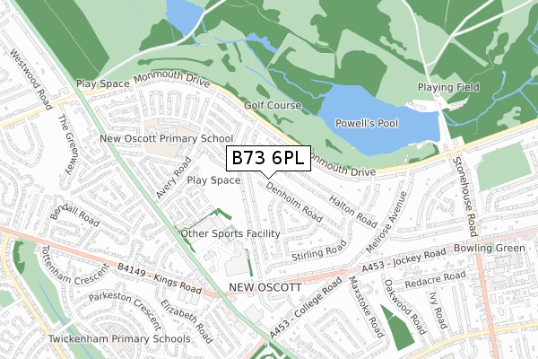 B73 6PL map - small scale - OS Open Zoomstack (Ordnance Survey)