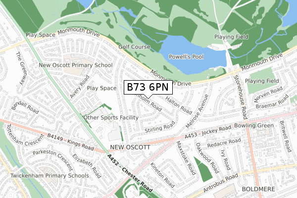 B73 6PN map - small scale - OS Open Zoomstack (Ordnance Survey)