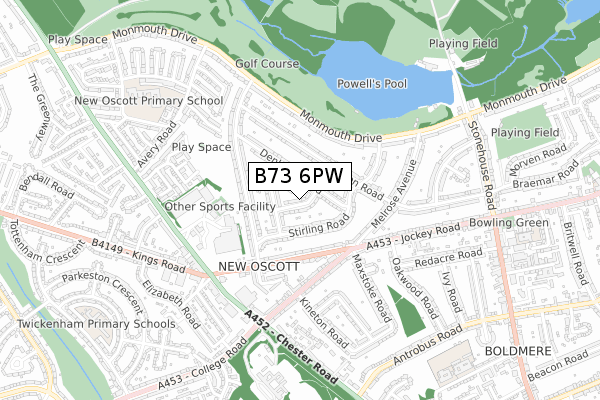 B73 6PW map - small scale - OS Open Zoomstack (Ordnance Survey)