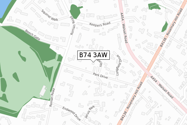 B74 3AW map - large scale - OS Open Zoomstack (Ordnance Survey)