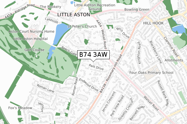 B74 3AW map - small scale - OS Open Zoomstack (Ordnance Survey)