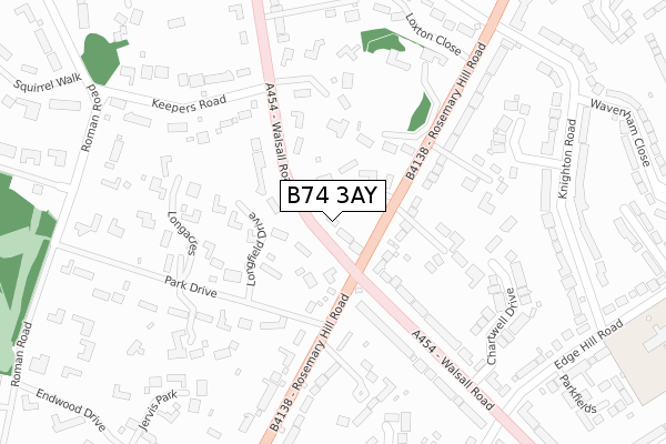 B74 3AY map - large scale - OS Open Zoomstack (Ordnance Survey)