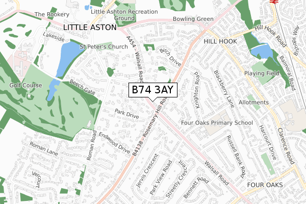 B74 3AY map - small scale - OS Open Zoomstack (Ordnance Survey)