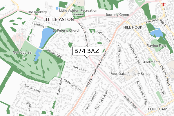 B74 3AZ map - small scale - OS Open Zoomstack (Ordnance Survey)