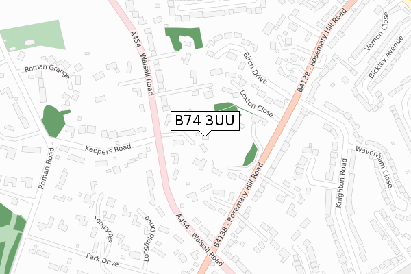 B74 3UU map - large scale - OS Open Zoomstack (Ordnance Survey)