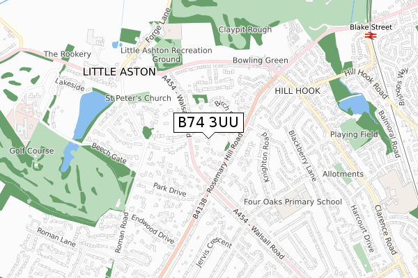 B74 3UU map - small scale - OS Open Zoomstack (Ordnance Survey)