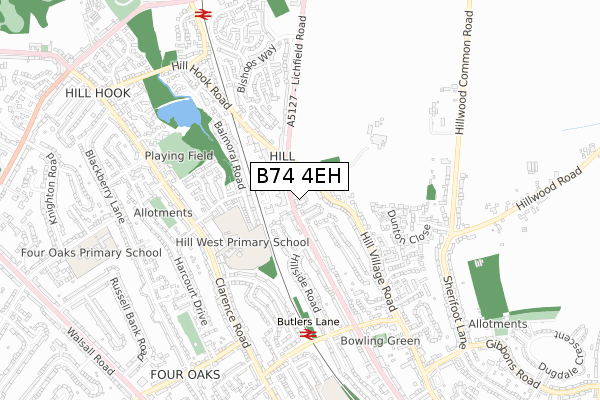 B74 4EH map - small scale - OS Open Zoomstack (Ordnance Survey)