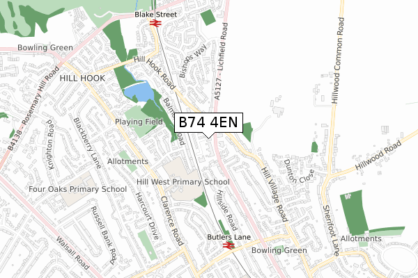 B74 4EN map - small scale - OS Open Zoomstack (Ordnance Survey)