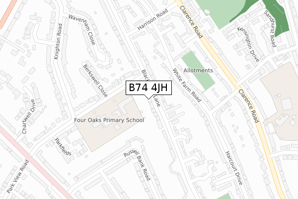 B74 4JH map - large scale - OS Open Zoomstack (Ordnance Survey)