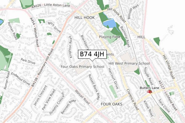 B74 4JH map - small scale - OS Open Zoomstack (Ordnance Survey)