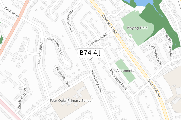 B74 4JJ map - large scale - OS Open Zoomstack (Ordnance Survey)