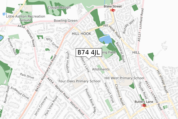 B74 4JL map - small scale - OS Open Zoomstack (Ordnance Survey)