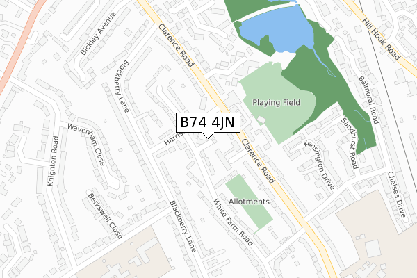 B74 4JN map - large scale - OS Open Zoomstack (Ordnance Survey)