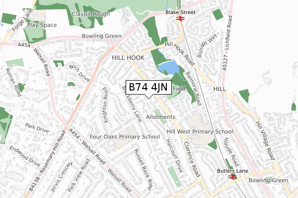 B74 4JN map - small scale - OS Open Zoomstack (Ordnance Survey)