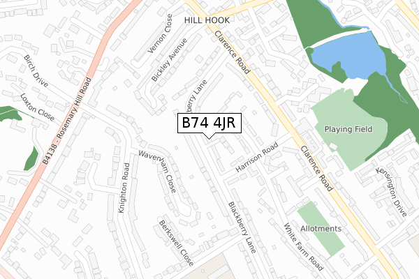 B74 4JR map - large scale - OS Open Zoomstack (Ordnance Survey)