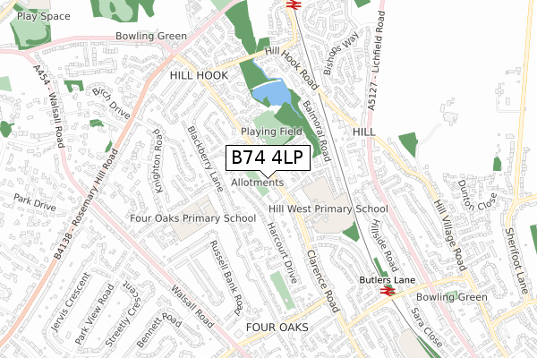 B74 4LP map - small scale - OS Open Zoomstack (Ordnance Survey)