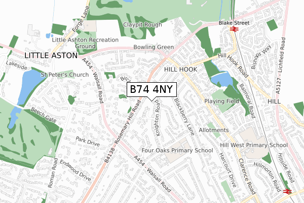 B74 4NY map - small scale - OS Open Zoomstack (Ordnance Survey)