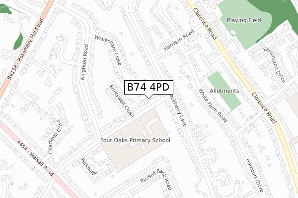 B74 4PD map - large scale - OS Open Zoomstack (Ordnance Survey)