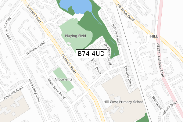 B74 4UD map - large scale - OS Open Zoomstack (Ordnance Survey)