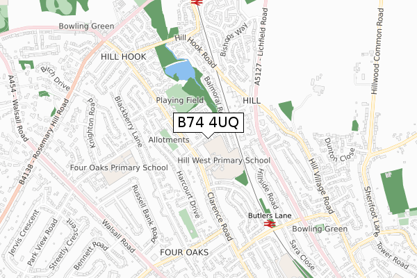 B74 4UQ map - small scale - OS Open Zoomstack (Ordnance Survey)