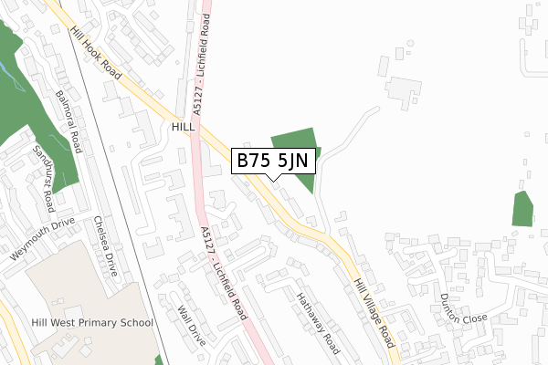 B75 5JN map - large scale - OS Open Zoomstack (Ordnance Survey)