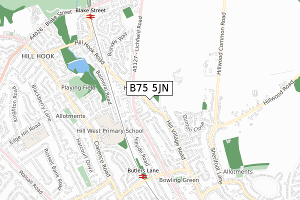 B75 5JN map - small scale - OS Open Zoomstack (Ordnance Survey)