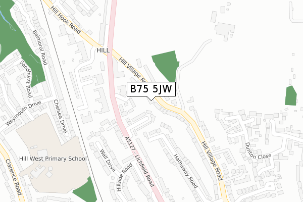 B75 5JW map - large scale - OS Open Zoomstack (Ordnance Survey)