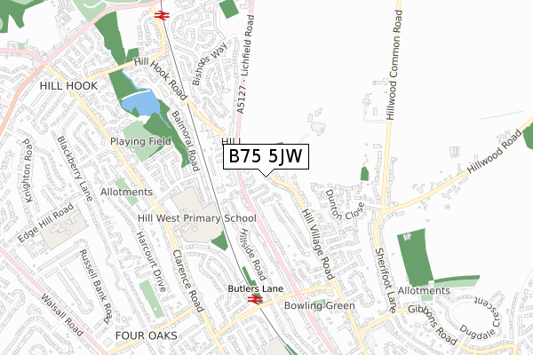 B75 5JW map - small scale - OS Open Zoomstack (Ordnance Survey)