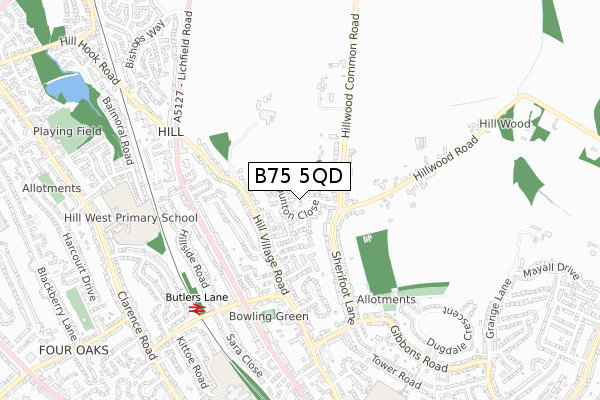 B75 5QD map - small scale - OS Open Zoomstack (Ordnance Survey)