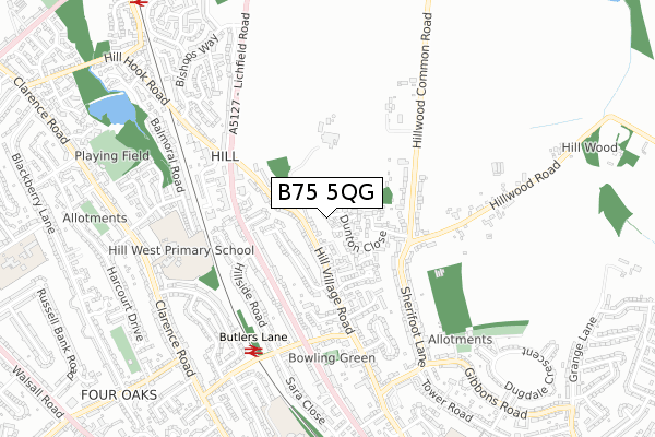 B75 5QG map - small scale - OS Open Zoomstack (Ordnance Survey)