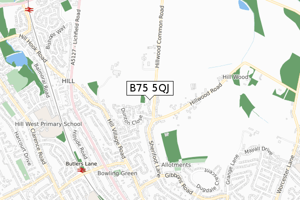 B75 5QJ map - small scale - OS Open Zoomstack (Ordnance Survey)