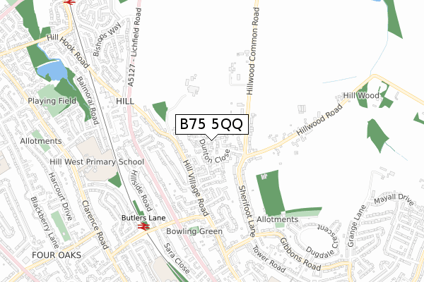 B75 5QQ map - small scale - OS Open Zoomstack (Ordnance Survey)