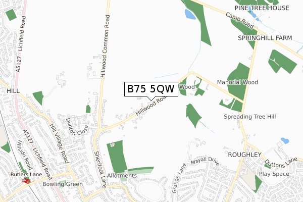 B75 5QW map - small scale - OS Open Zoomstack (Ordnance Survey)