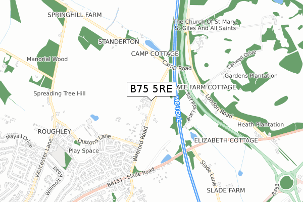 B75 5RE map - small scale - OS Open Zoomstack (Ordnance Survey)