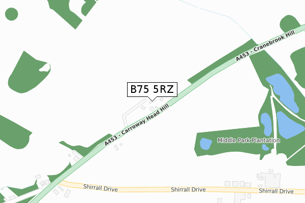 B75 5RZ map - large scale - OS Open Zoomstack (Ordnance Survey)