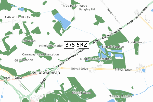 B75 5RZ map - small scale - OS Open Zoomstack (Ordnance Survey)