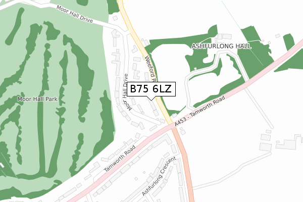 B75 6LZ map - large scale - OS Open Zoomstack (Ordnance Survey)