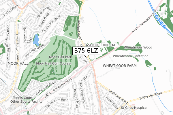 B75 6LZ map - small scale - OS Open Zoomstack (Ordnance Survey)