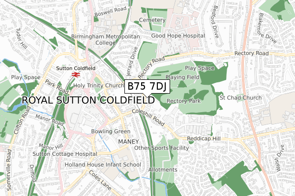 B75 7DJ map - small scale - OS Open Zoomstack (Ordnance Survey)