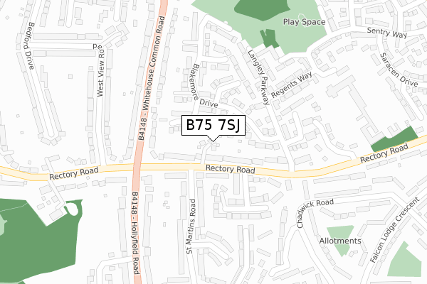 B75 7SJ map - large scale - OS Open Zoomstack (Ordnance Survey)